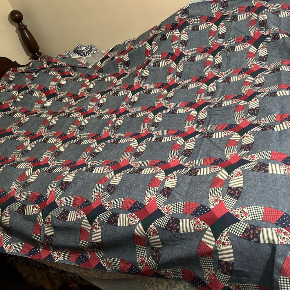 New Print Double Wedding Ring Quilt Top & Sham Top